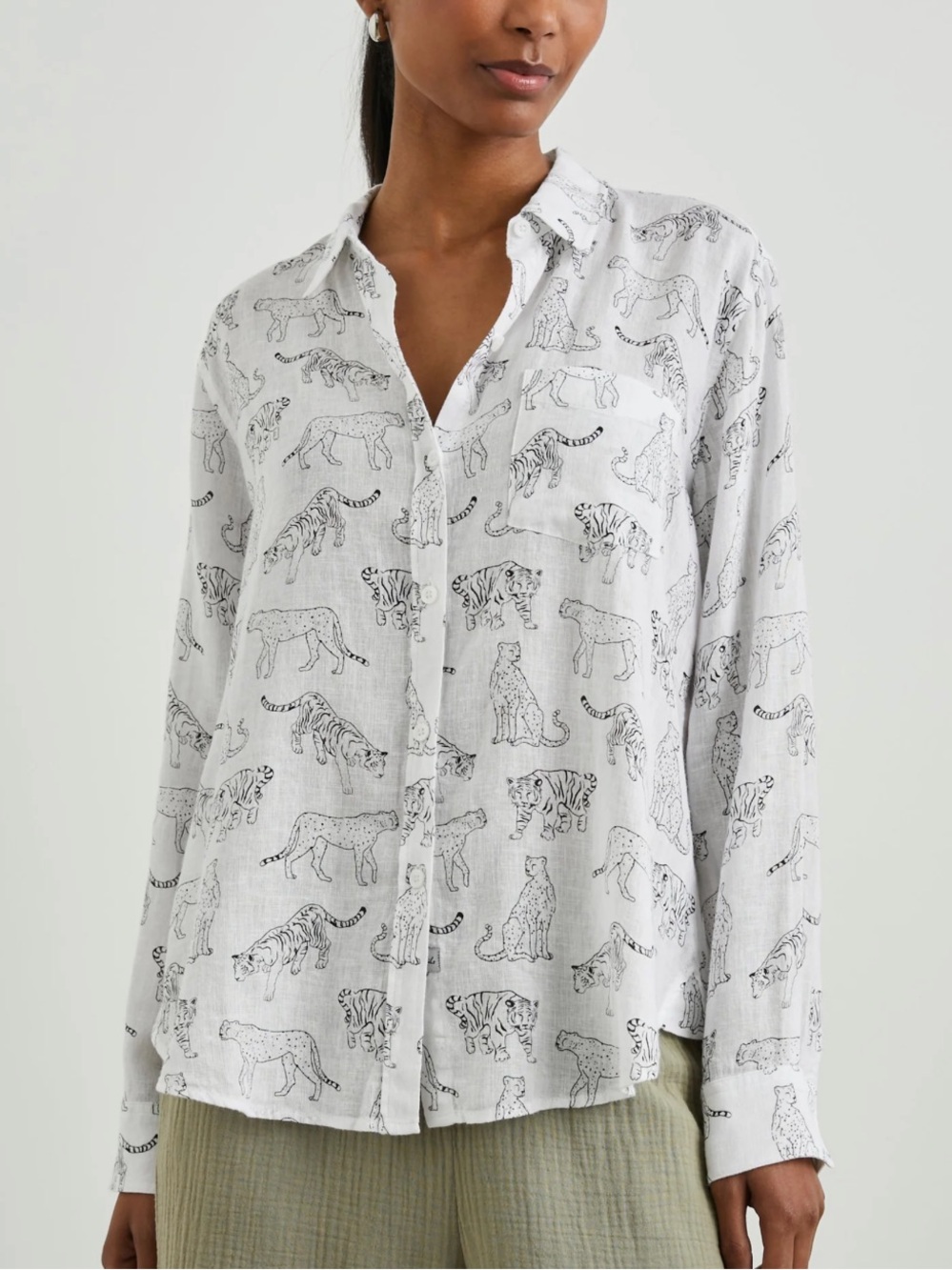 Rails Charli Linen Shirt in Ivory Jungle Cat! Size M